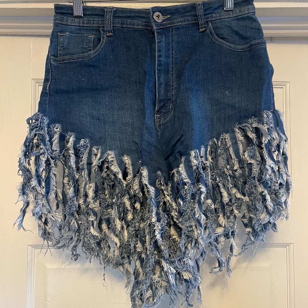 Fringe Denim Shorts